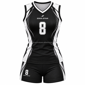 Uniformes de Voleibol para Mujer de Alto Rendimiento, Impresión por Sublimación en Blanco y Negro, Transpirables, 100% Poliéster, Reversibles - Product Image 1