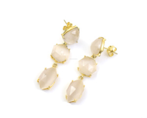 Boucles d'oreilles créoles plaquées or faites à la main, design classique avec pierre précieuse blanche Monalisa, qualité AAA, pour femme, mode et soirée - Product Image 2