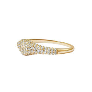 Women's Yellow <b>Gold</b> Diamond <b>Ring</b> Fashion Jewelry 14K Solid <b>Gold</b> Pave <b>set</b> Chevron Curved Eternity Wedding Band Wedding Jewelry - Product Image 3