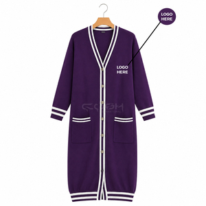 Cosh International Sorority Sisterhood Acrylic Full Sleeve Solid Color Casual <b>Purple</b> With White Trim And Button Closure - Product Image 1