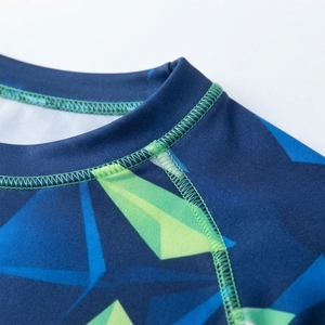 Camiseta de Compresión de Manga Larga para Hombre, Diseño Geométrico Azul Verde Sublimado, Secado Rápido - Product Image 6