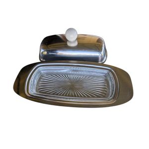 Vente en gros : Beurrier en métal gaufré avec couvercle et insert en verre amovible, boîte à beurre de luxe pour la restauration, vaisselle et récipient de stockage alimentaire en métal - Product Image 3