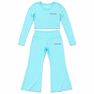 Custom Letter Yoga Sets Women <b>Long</b> <b>Sleeve</b> Crop <b>Top</b> High Waist Flared Leggings 2 Piece Outfit <b>Gym</b> Activewear Trendy Workout Set - Product Image 4