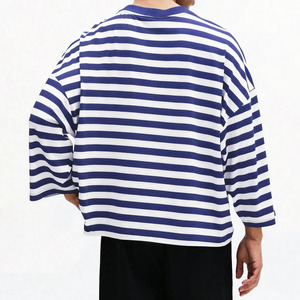 Hot Sale Men's Oversized Striped Long Sleeve T-Shirt O-Neck Knitted Cotton Plus Size Casual Wear Men's Stripped Wholesale Shirt - Product Image 2