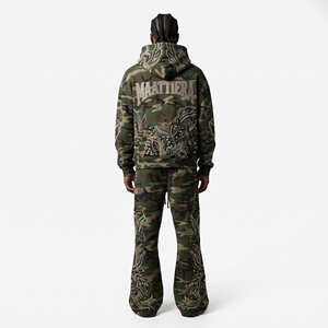 Mens Camouflage Hoodie Cargo Tracksuit Rhinestone <b>Embroidery</b> Custom Streetwear Sportswear Matching <b>Set</b> - Product Image 5
