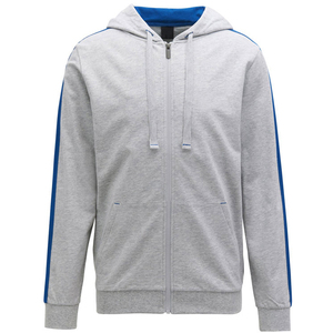 Survêtement gris bleu rayé pour homme, à capuche, fermeture éclair, manches longues, décontracté, sport, adulte, automne, respirant, 100% coton, coupe classique - Product Image 2