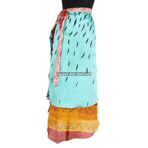 Jupes longues en soie Sari indienne vintage de créateur, 2 couches, style hippie magique, pour soirée, à porter en tour de taille - Product Image 3