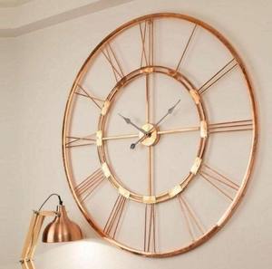 Oversized Copper Finish Metal Wall <b>Clock</b> with Classic Roman Style Layout for Luxury Living Room and <b>Vintage</b> Inspired Wall Decor - Product Image 1