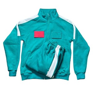 Conjunto Deportivo Unisex Verde con Detalles Blancos, Sudadera de Manga Larga con Cuello Alto y Pantalones con Cintura Elástica, Color Sólido, Estilo Casual - Product Image 3