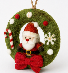 <b>Best</b> Himalaya Handmade Eco-Friendly 100% Sheep Wool Felt <b>Artificial</b> Santa Christmas Wreath Wall Hanging Ornament Modern Style - Product Image 1