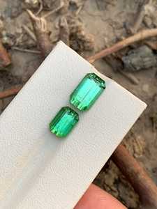 Pierre précieuse naturelle tourmaline afghane verte néon, paire de pierres facettées, pierres brutes pour la création de bijoux, bague, pendentif - Product Image 6