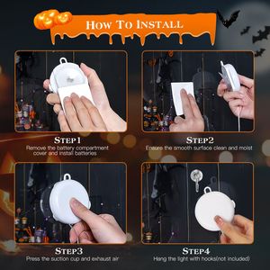 Luci per Finestre di Halloween, Set da 3 Pezzi, Decorazioni Appese a Forma di Ragno, Cappello da Strega e Zucca Arancione con Ventosa per Decorazioni Festive - Product Image 5