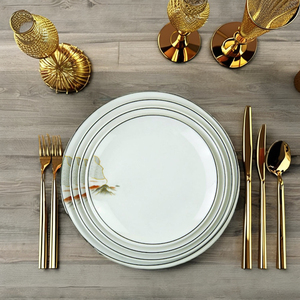 Melamine <b>Dinner</b> Plates 4 <b>White</b> Melamine Plates <b>Set</b> With Black Line Luxury Dinnerware Food Grade Restaurant Wedding Table - Product Image 1