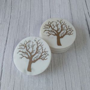 Round <b>Marble</b> <b>Coaster</b> Set With Tree Design Modern Table Mat Non Slip Stone Pads - Product Image 3