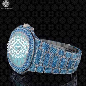 Reloj Charm Jewells con piedras preciosas azules para mujer, caja redonda de acero inoxidable, 38mm, cuarzo analógico, cierre plegable de moda de lujo - Product Image 2