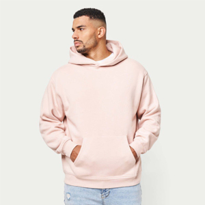 Men's <b>Pink</b> Hooded <b>Sweatshirt</b> Oversized Fit Cotton French Terry Casual Pullover for Autumn Season - Product Image 4