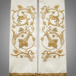 Étole d'église blanche en polyester tissé, étole liturgique pour le clergé, broderie croix dorée, écharpe de mariage liturgique, taille unique unisexe - Product Image 6