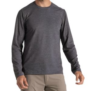 Camiseta de Manga Larga para Hombre, Color Gris Carbón, Mezcla de Algodón Suave y Transpirable, Corte Ajustado Informal, Camiseta Básica Cómoda para Uso Diario - Product Image 1