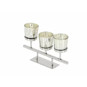 Moderno Portavelas de Acero Inoxidable para 3 Velas, 9 Pulgadas de Ancho, Decorativo para el Hogar, con Copas de Vidrio Mercurizado - Product Image 3