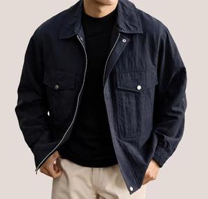 Men's Casual Slim Hooded Bomber <b>Jacket</b> <b>Denim</b> Washed Solid Color Windproof Polyester Autumn Wear - Product Image 5