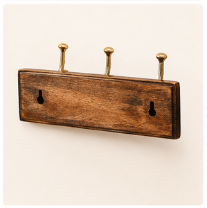 Perchero de pared artesanal de latón antiguo con 3 ganchos y base de madera maciza de mango, colgador decorativo para ropa, ideal para hoteles y baños. - Product Image 3