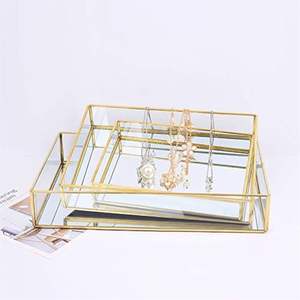 Juego de Bandejas Decorativas Espejadas Doradas de Lujo, Organizador de Maquillaje Moderno de Vidrio, Bandeja de Servicio Metálica para Mesa de Centro, Bandeja Decorativa para el Hogar - Product Image 6