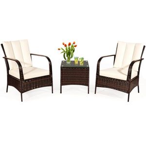Conjunto de Muebles de Jardín de 3 Piezas en Ratán con Cojines Cómodos y Elegante Mesa de Centro con Tapa de Vidrio - Product Image 2