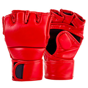Gants de MMA en cuir rouge à demi-doigts avec fermeture Velcro pour adultes – Arts martiaux mixtes professionnels, grappling, entraînement - Product Image 3