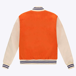 Chaqueta Varsity para Hombre con Bloques de Color, Naranja con Mangas en Crema, Cuello Acanalado, Cierre de Botones, para Otoño - Product Image 2