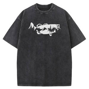 เสื้อยืดลายกราฟิกปลาป่าฟอกสี สำหรับผู้ชายและผู้หญิง ทรงหลวม ผ้าฝ้ายฟอกสี 230 กรัม สไตล์เรโทรฮิปฮอป วินเทจฟอกสี - Product Image 5