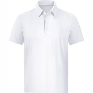 Men's <b>White</b> Short Sleeve Oxford <b>Polo</b> Shirt Casual Style Regular Fit Breathable Solid Color Woven Fabric - Product Image 1