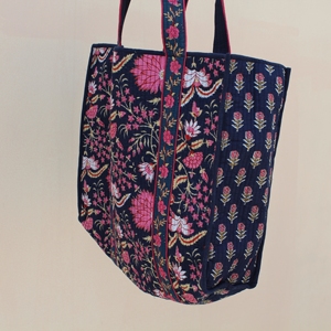 Premium Quilted Cotton Tote <b>Bag</b> Reversible Dual Floral Print Large Capacity <b>Long</b> Shoulder Daily Use Travel Shopping <b>Bag</b> - Product Image 6
