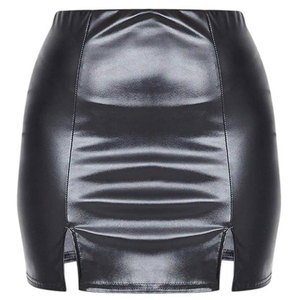 Jupe crayon en cuir pour femme, taille haute, mini, couleur unie, brillante, avec fente, style club sexy - Product Image 1
