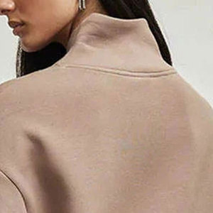 Sudadera de Felpa Francesa de Poliéster/Algodón con Media Cremallera, Bordado de Insignia, Oversize, Manga Larga para Mujer - Product Image 6