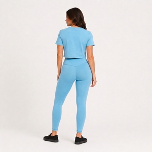 Custom Women's Gym <b>Crop</b> <b>Top</b> and Training Leggings Set Breathable Spandex Skinny Fit Pockets OEM ODM Private Label Wholesale - Product Image 2