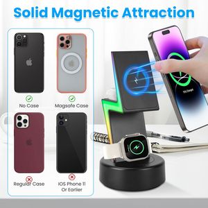 Stazione di Ricarica Wireless 3-in-1 per Magsafe con 5 Modalità di Luce RGB Compatibile con iPhone iOS 12-15 e iWatch - Product Image 3