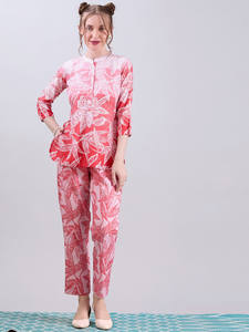 Floral Printed Women's Casual 100% Polyester Breathable Eco-Friendly Dress <b>Elastic</b> Waist <b>Lace</b> Buttons Woven Collar for Summer - Product Image 2