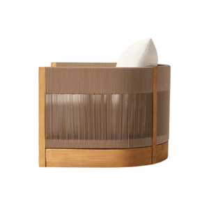Sillón de Exterior de Lujo, Diseño de Respaldo de Cuerda Tejida de Teca Sólida, Cojín de Lujo, Muebles de Jardín para Todo Tipo de Clima - Product Image 3