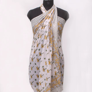 Women Cotton Printed Pareo Yellow Floral Beach <b>Sarong</b> Lightweight Summer Wrap Resort Cover Up - Product Image 1
