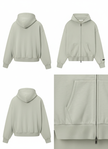 Sudadera con capucha de forro polar verde salvia extragrande con cremallera, logotipo personalizado, estilo urbano de alto gramaje, fabricante OEM, venta al por mayor - Product Image 1