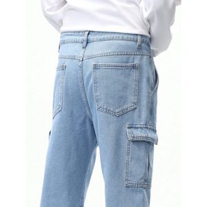 Jean Cargo Homme en Denim Bleu Glacé Style Rétro Funky Multipoches Hiver Délavé Tendance Taille 28-42 Très Respirant - Product Image 5