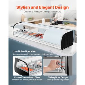 Vetrina Refrigerata Commerciale da 1.8 Cu.ft per Sushi con 5 Vaschette, Espositore da Banco con Vetro Curvo e Illuminazione LED - Product Image 5