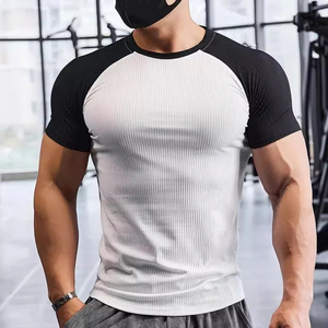 Camiseta de Manga Raglán para Hombre, Blanca y Negra, de Color Sólido, Secado Rápido, Corte Regular, Cuello Redondo, Deportiva, de Punto, Manga Corta, 100% Algodón - Product Image 1