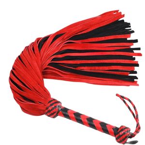 Red And Black PU Leather Flogger Whip With Wide Falls And Braided Handle - Product Image 2