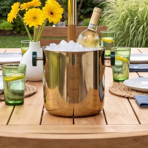 Modern Black Stainless Steel Ice <b>Bucket</b> with Glass <b>Lid</b> and Tripod Stand - Product Image 2