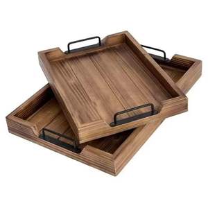 Slatted Solid Wood Serving Tray with Handles Rectangular Rustic Food Tray for Kitchen Dining <b>Coffee</b> <b>Table</b> Home Decor - Product Image 6