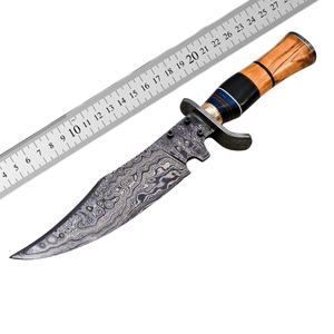Couteau de chasse Bowie Damas fait main, lame fixe, manche en bois, OEM, marque privée, multifonctionnel, camping, extérieur, cadeau - Product Image 6