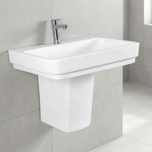 Lavabo semi-pied en céramique pour salle de bain, produit sanitaire à prix abordable, lavabo semi-encastré - Product Image 6