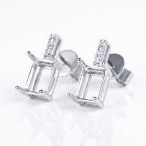 Boucles d'oreilles clous en argent sterling 925, taille émeraude, semi-monture, 5x7mm à 10x8mm, pré-découpées, sertissage 4 griffes pour pierres précieuses, support vierge DIY - Product Image 1