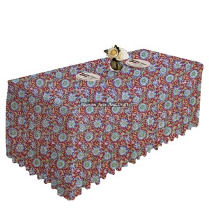 Customs Block Printed 100% Cotton Hand Block Print Pleated Tablecloths Rectangle Custom <b>Linen</b> <b>Table</b> <b>Cloth</b> From India Jaipur - Product Image 5